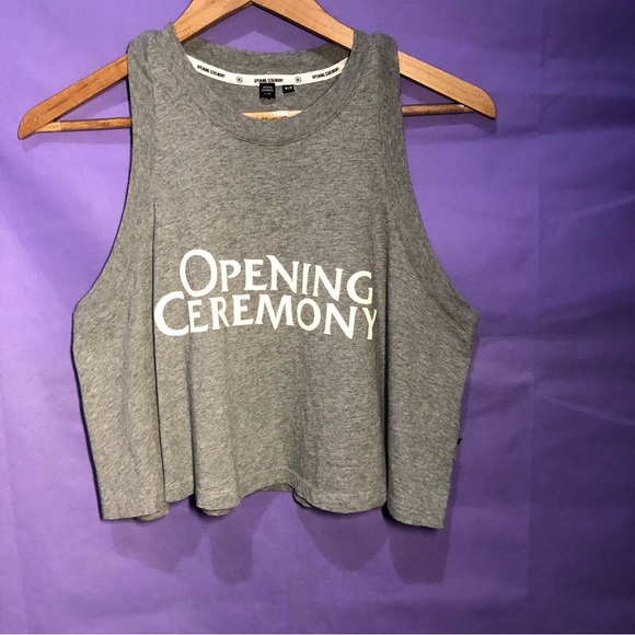 Opening Ceremony Grey Cropped Spell Out Logo Tank Top - Picture 5 of 9
